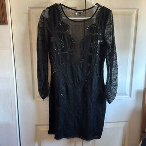 Express black sequin, lace dress
